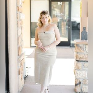 Washed Corduroy Strapless Dress